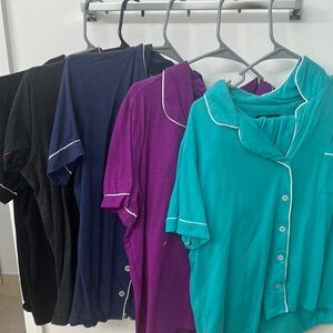 Teal and Purple Pajama Tops with White Piping